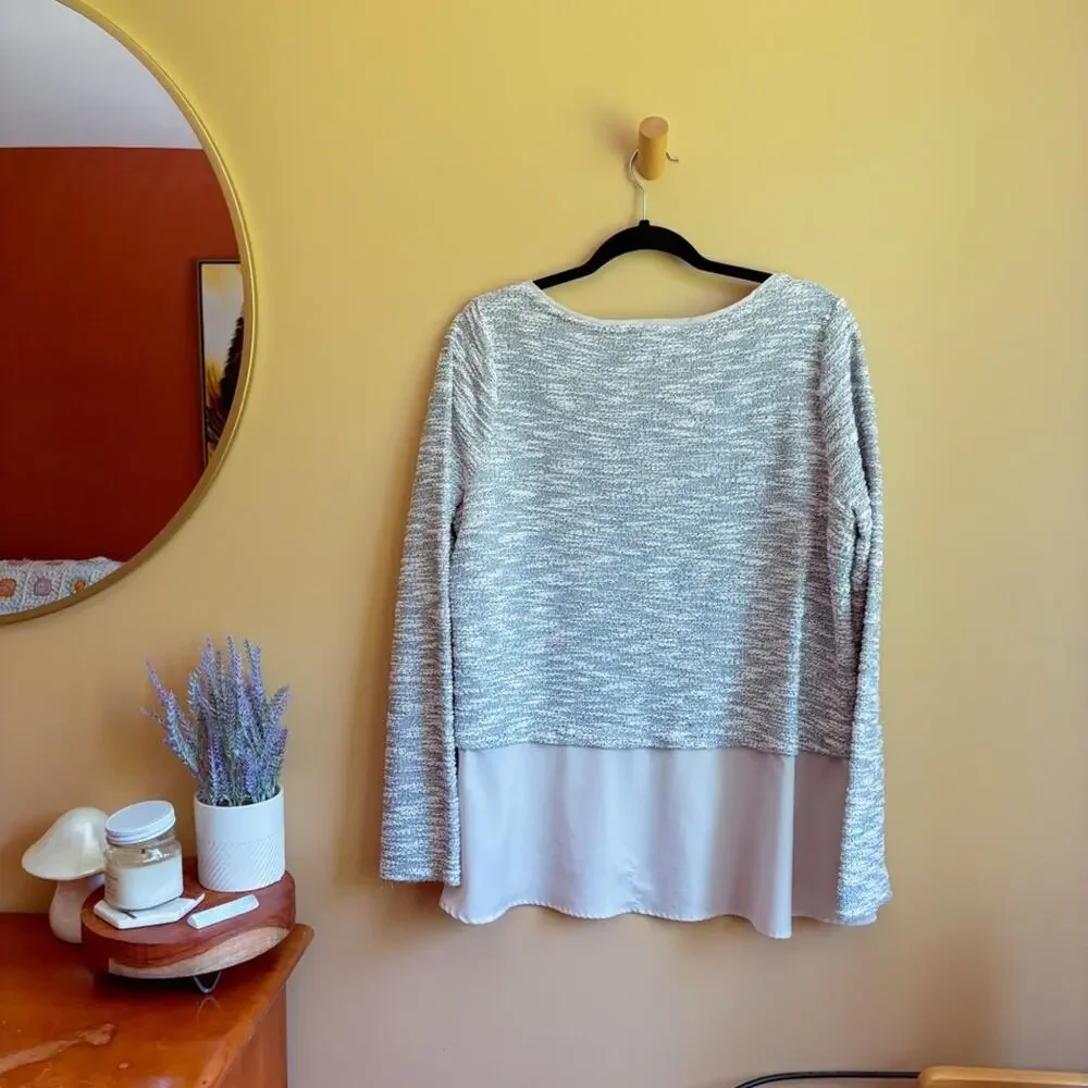 White House Black Market Marled Gray Layered Hem Sweater Size XL